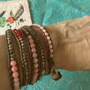 Chan Luu Multi Stone Wrap Bracelet on Brown Leather